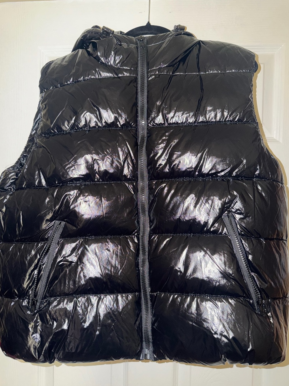 Women’s Black Quilted Shiny Puffer Vest with Hood